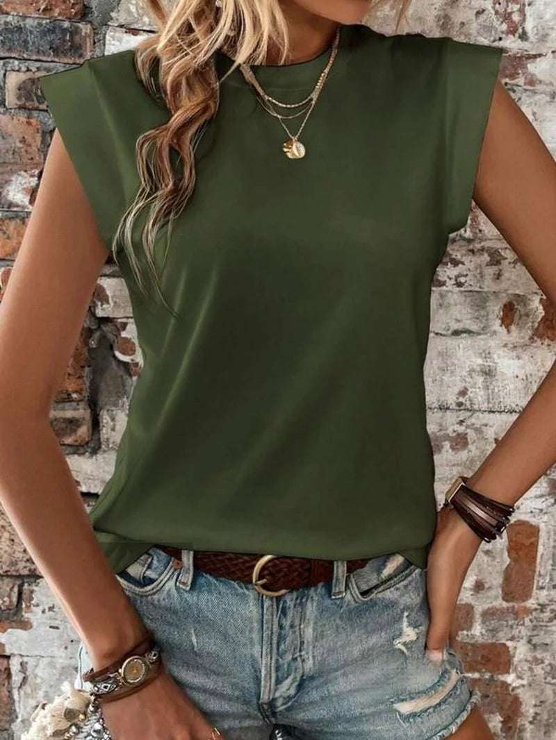Women'S Plain round Neck batwing sleeves top, Casual Cap Sleeve T-Shirt for Summer, Ladies Clothes for Daily Wear