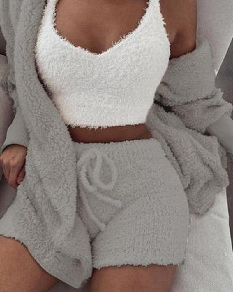 Long Sleeve Shirts Women - Stylish 3-Piece Pajama Set with Drawstring Shorts