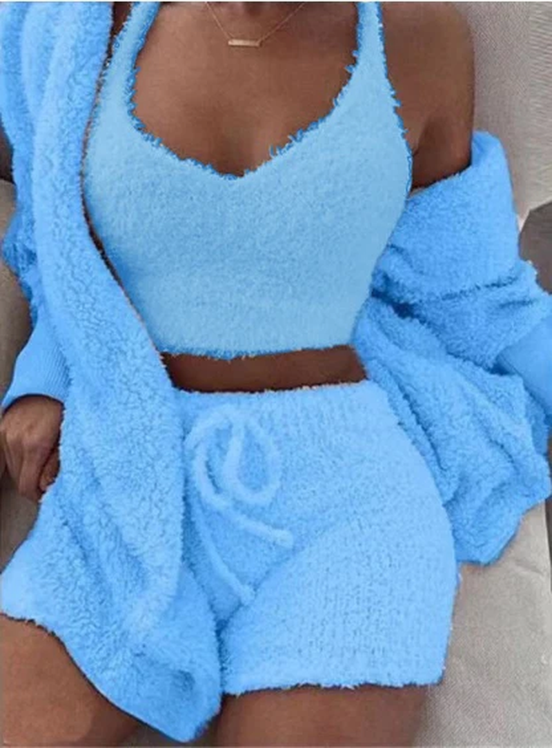 Long Sleeve Shirts Women - Stylish 3-Piece Pajama Set with Drawstring Shorts