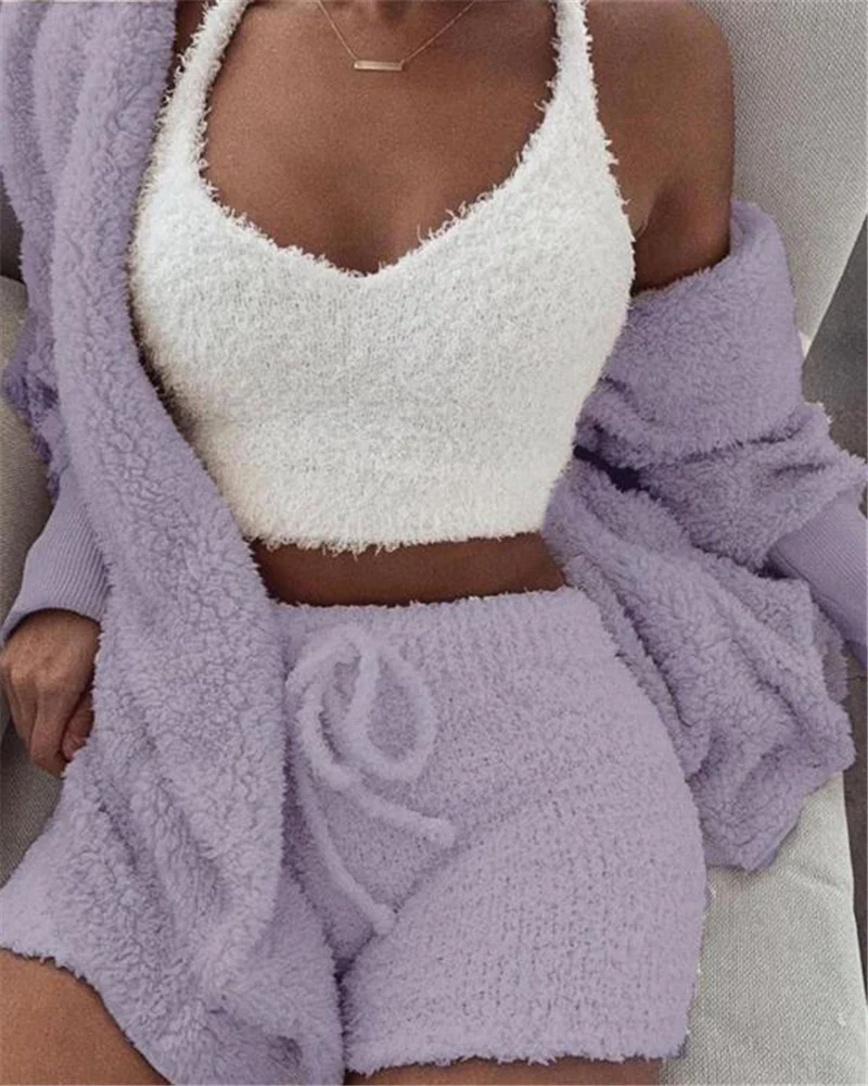 Long Sleeve Shirts Women - Stylish 3-Piece Pajama Set with Drawstring Shorts