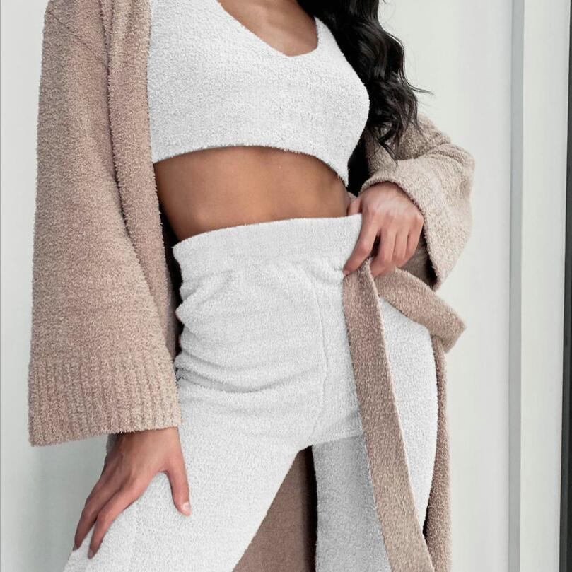 Long Sleeve Shirts Women - Stylish 3-Piece Pajama Set with Drawstring Shorts