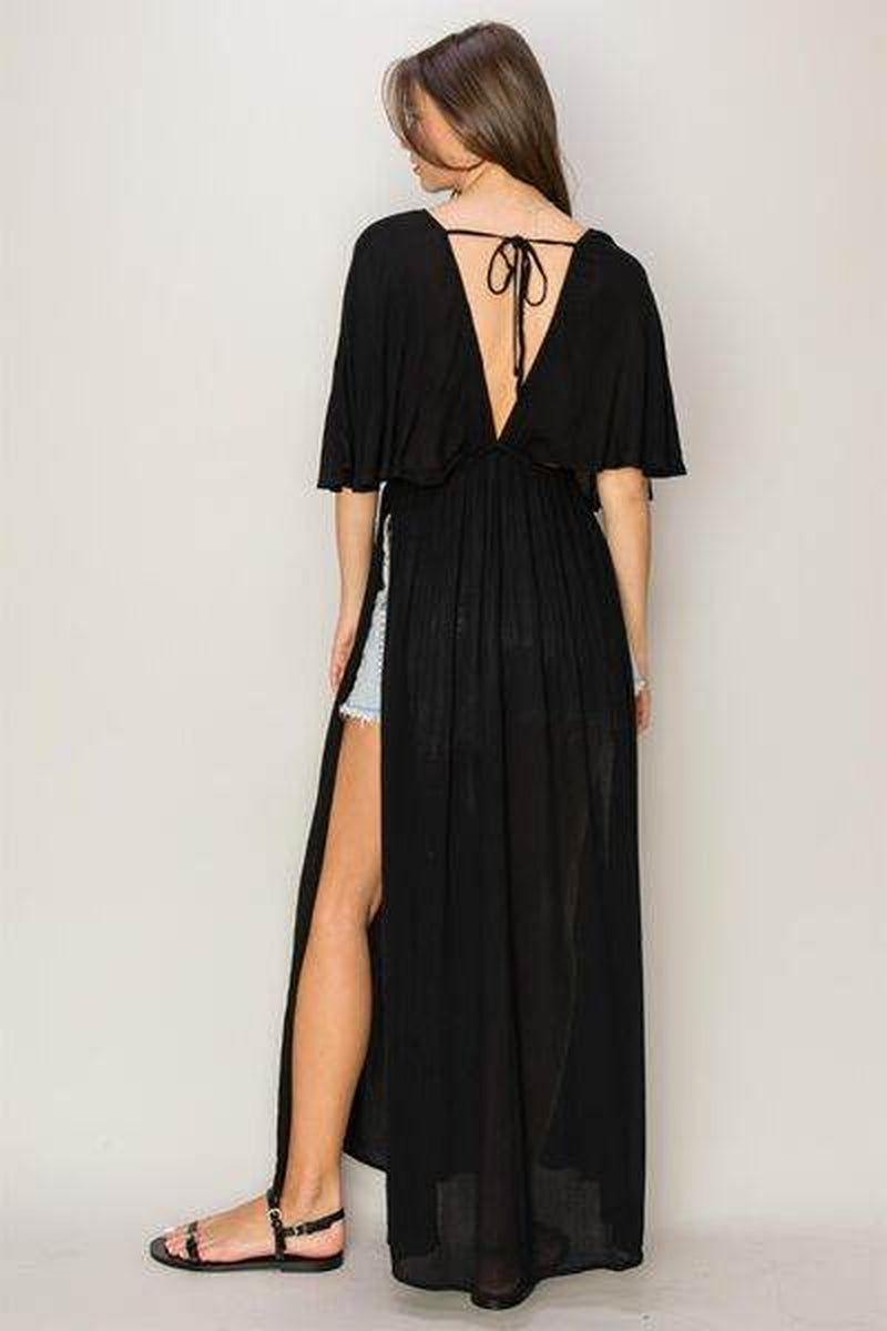 Tie Back Maxi Dress - Effortless Elegance with Flirty Split Design