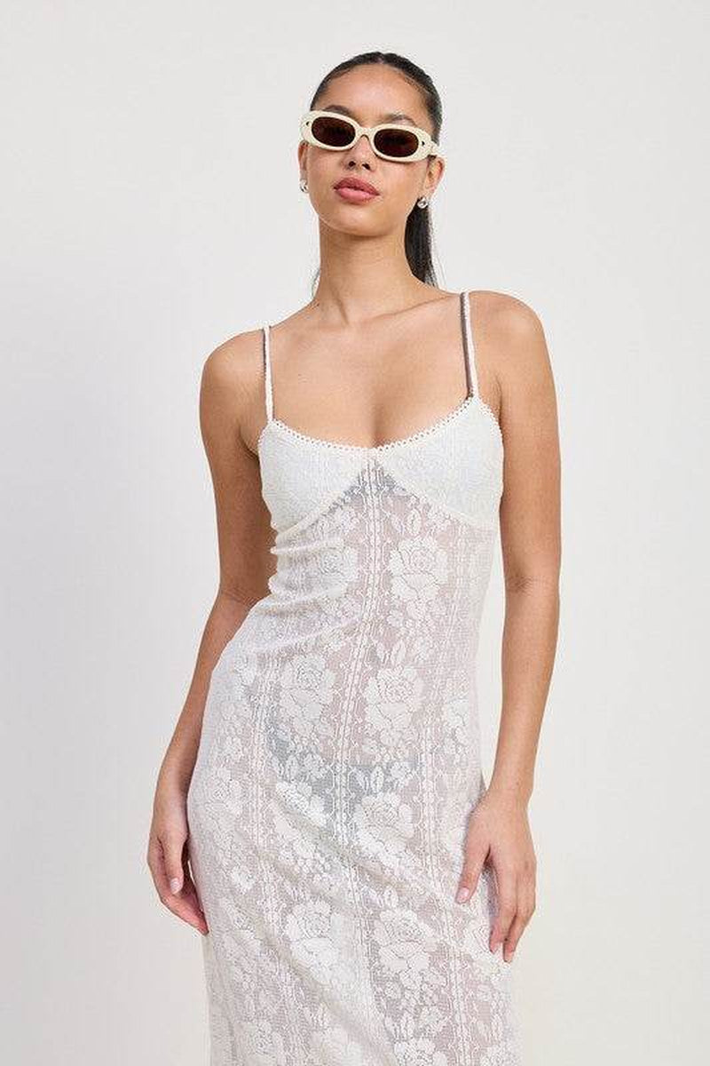 SPAGHETTI STRAP LACE MIDI DRESS