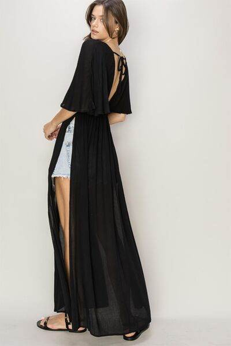 Tie Back Maxi Dress - Effortless Elegance with Flirty Split Design