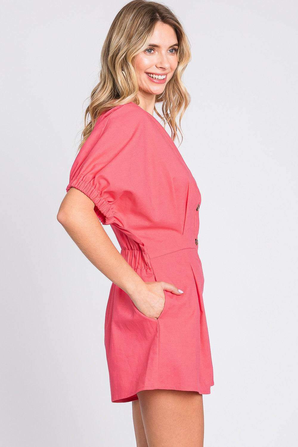 V-Neck Style Linen Romper - Effortless Chic & Comfortable for Summer
