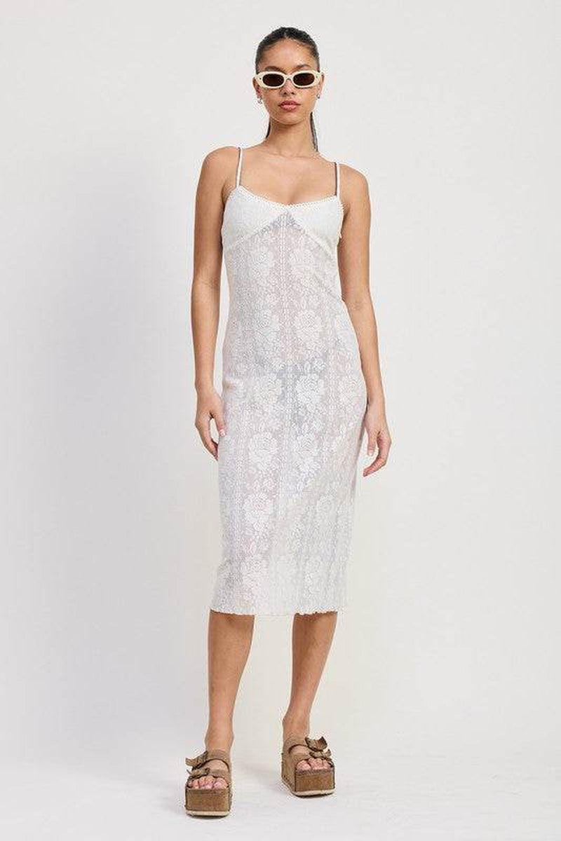SPAGHETTI STRAP LACE MIDI DRESS