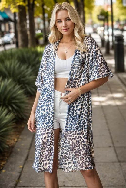 Heimish Full Size Leopard Open Front Cardigan plus Size