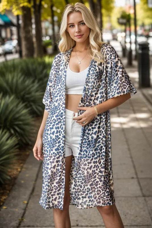 Heimish Full Size Leopard Open Front Cardigan plus Size