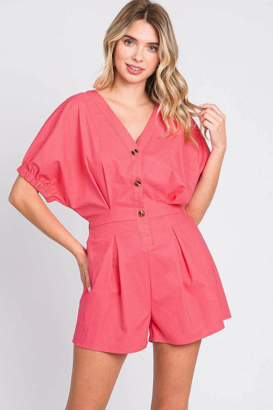 V-Neck Style Linen Romper - Effortless Chic & Comfortable for Summer