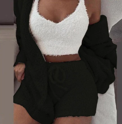Long Sleeve Shirts Women - Stylish 3-Piece Pajama Set with Drawstring Shorts