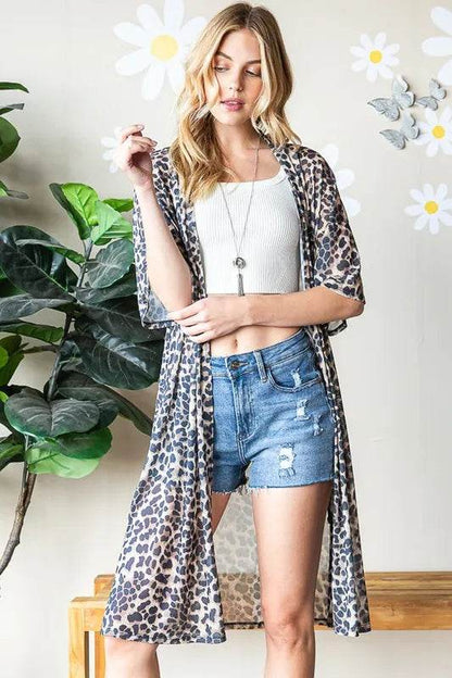 Heimish Full Size Leopard Open Front Cardigan plus Size