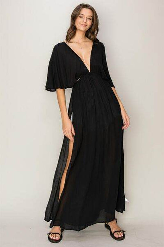 Tie Back Maxi Dress - Effortless Elegance with Flirty Split Design 