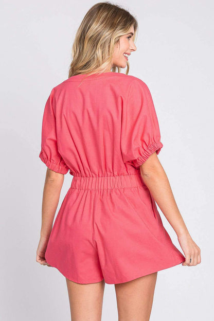 V-Neck Style Linen Romper - Effortless Chic & Comfortable for Summer
